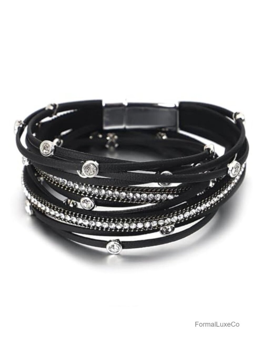 Leather Wrap Multi-Layer Pearl Crystal Bracelet Bangle